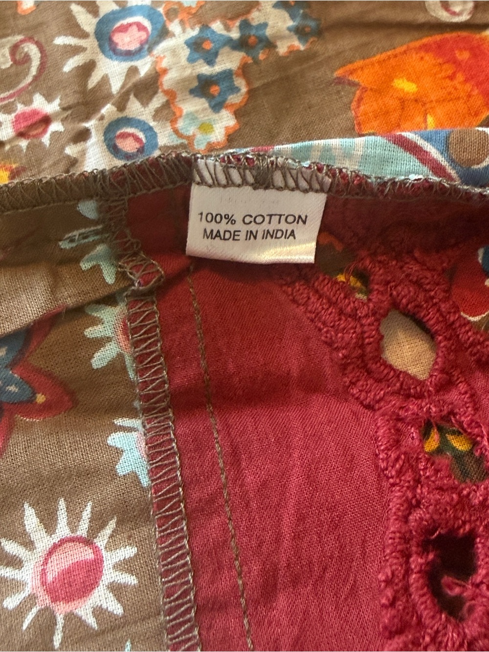 Free Bird Patchwork Boho Tunic Dress – 100% Cotton (Made in India) Floral Large - Picture 6 of 7